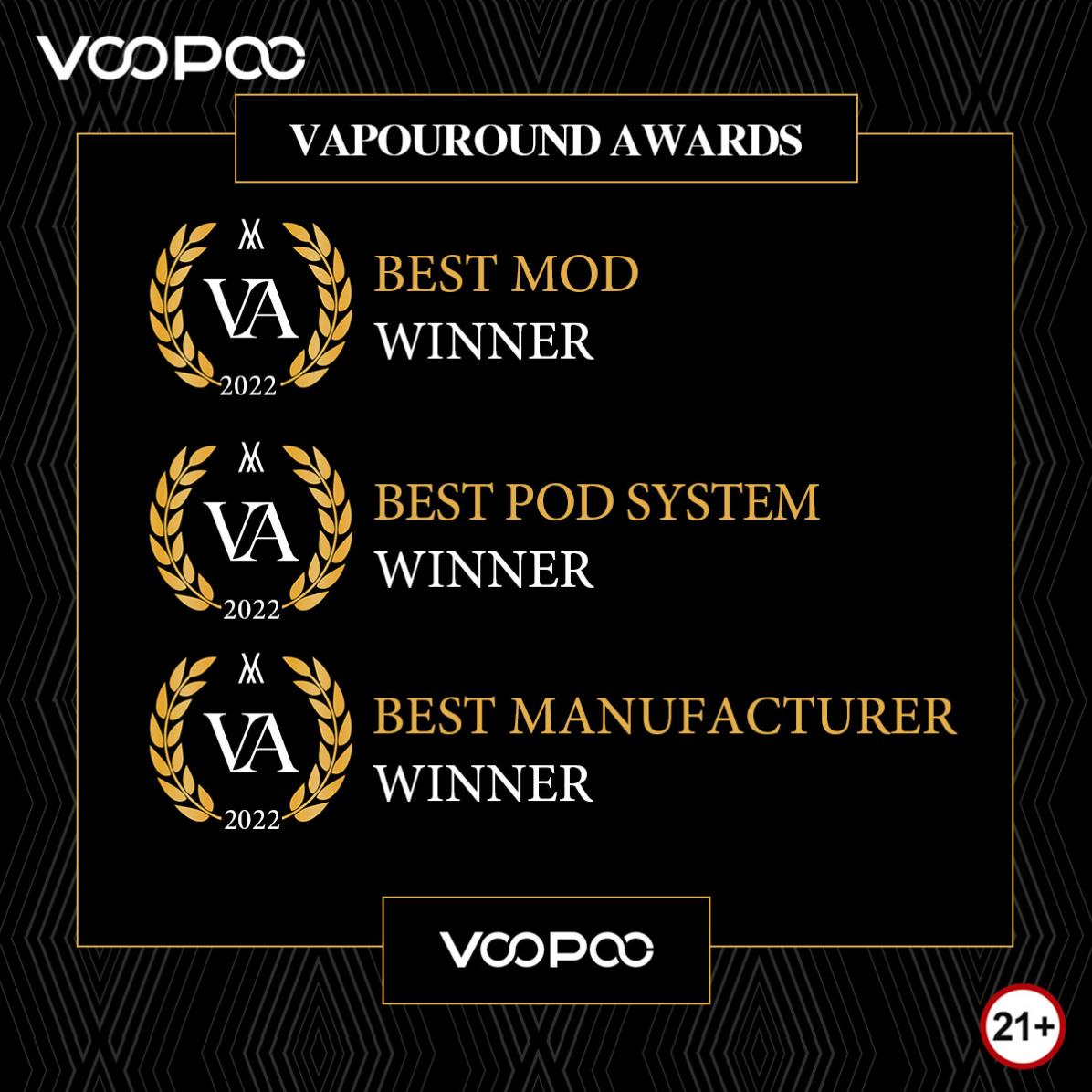 Reaching new heights, VOOPOO won 3 awards at the SEVENTH ANNUAL VAPOUROUND AWARDS